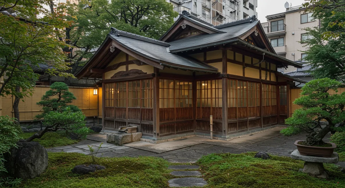 Traditional Japanese bathhouse with tile work and wooden panels in Tokyo